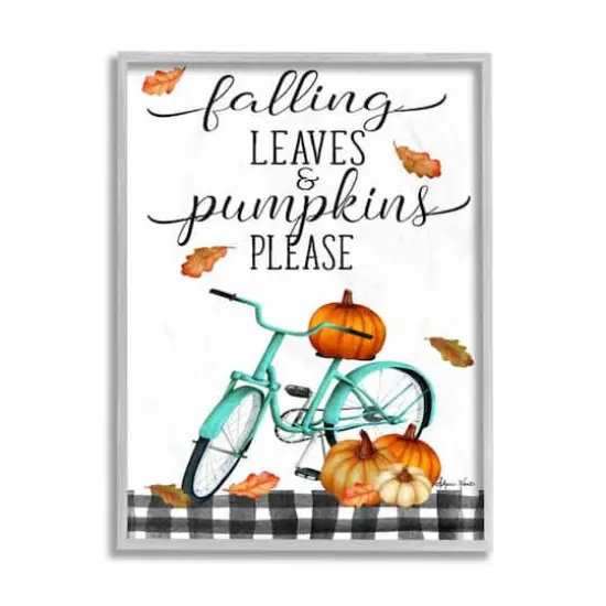 Stupell Industries Fall Leaves Pumpkin & Turquoise Bicycle Gray Framed Wall Art {1}
