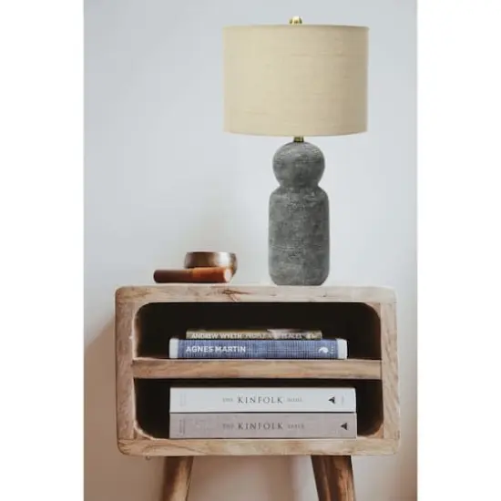 Hello Honey® 26.5" Curvy Gray Stoneware Desk Lamp with Linen Drum Shade {3}