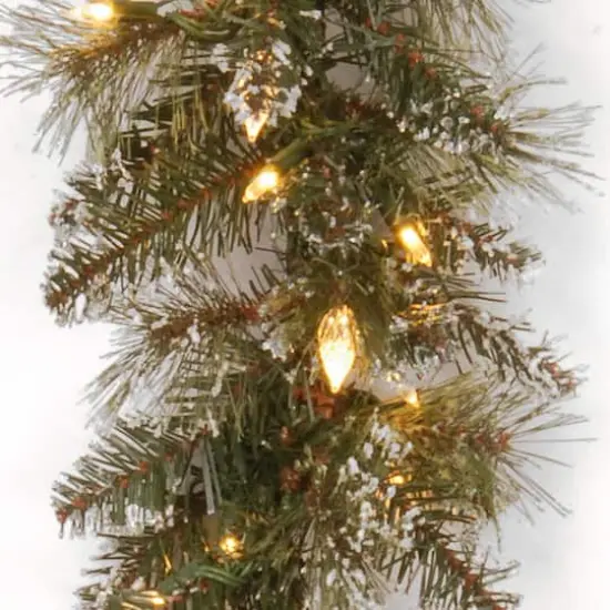 9' x 10" Pre-lit Glittery Bristle&reg; Pine Artificial Christmas Garland with 100 Soft White LED Lights with C7 Diamond Caps {4}