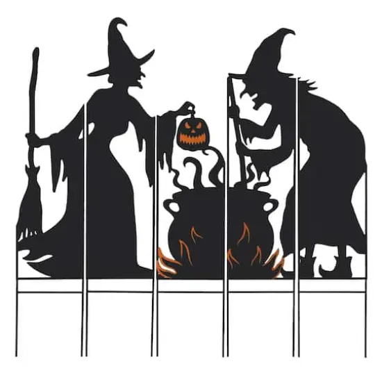 Glitzhome&reg; 34.5" Halloween Metal Silhouette Witches With Cauldron Yard Stake Set {1}