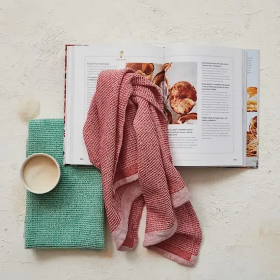 Hello Honey&reg; 30" Pink & Mint Stonewashed Cotton Waffle Weave Tea Towel Set {3}