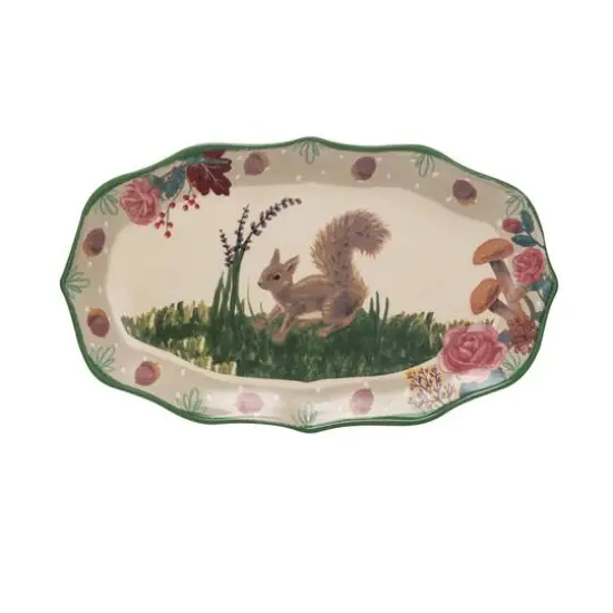 Hello Honey&reg; 12" Multicolor Woodland Flora & Fauna Ceramic Platter {1}