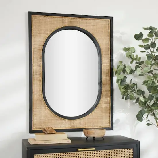42" Brown Rattan Wall Mirror with Black Accent Frame {3}