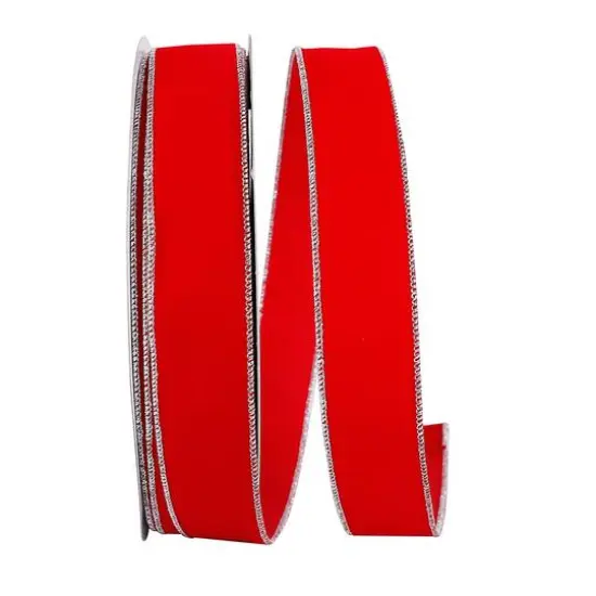Reliant 1/2" x 50yd. Velvet Wired Ribbon Red/Silver {1}