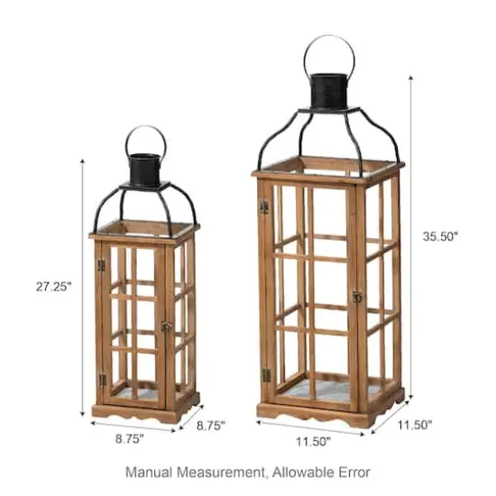 Glitzhome® Oversized Natural Farmhouse Wood & Metal Lanterns Set {4}