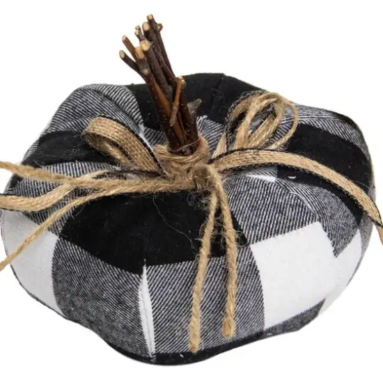 4.5" Black & White Buffalo Plaid Plush Fall Harvest Pumpkin {4}