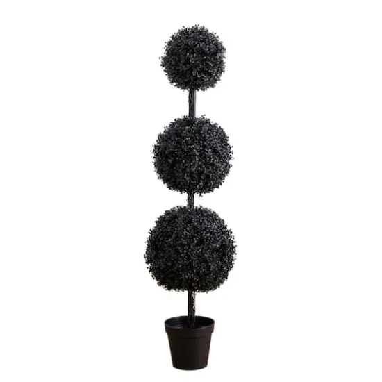5ft. UV Resistant Artificial Halloween Black Triple Ball Boxwood Topiary (Indoor/Outdoor) {1}