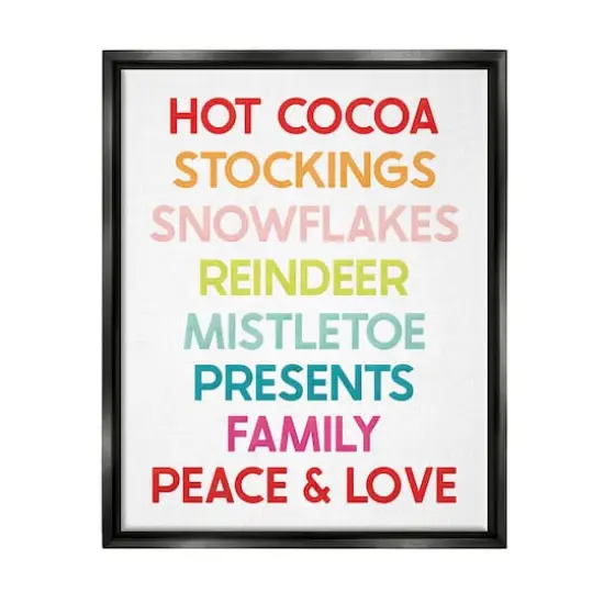 Stupell Industries Peace & Love Rainbow Christmas List Framed Floater Canvas Wall Art Black {1}