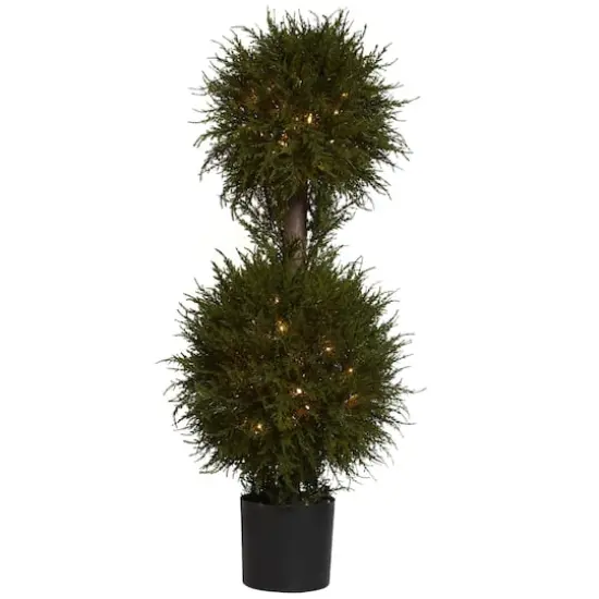 3.5ft. Pre-Lit Potted Cedar Double Ball Topiary Tree {3}
