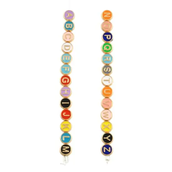 Multicolor & Gold Alphabet Disc Beads, 8mm by Bead Landing&trade; {4}