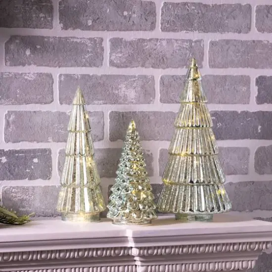 Green Mercury Glass LED Tree Set {3}