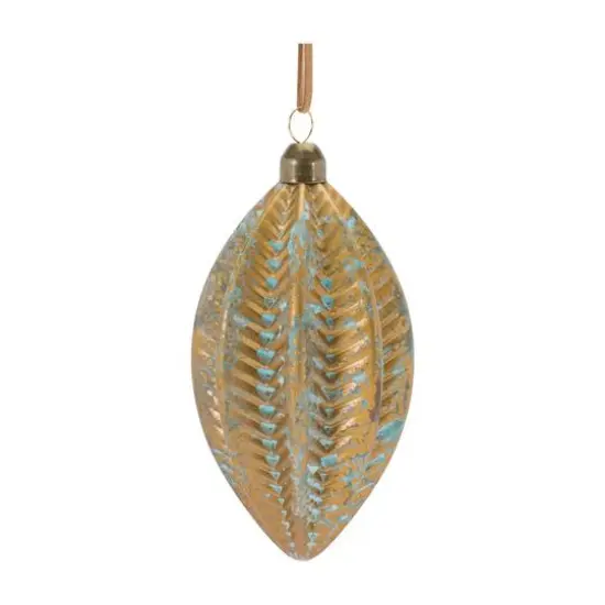 Blue & Brown Distressed Ribbed Glass Ornament Set {5}