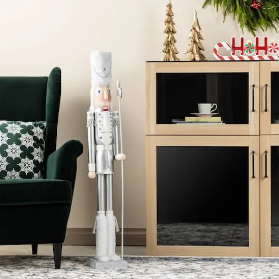 Glitzhome® 42"H Wooden Christmas Silver Dressed Soldier Nutcracker {3}