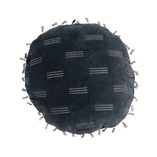 Hello Honey&reg; Blue & Gold Metallic Embroidery Cotton Velvet Pillow with Tassels {1}