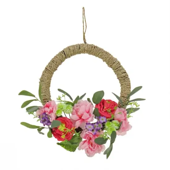 16" Spring Rose, Peony, & Globe Flowers Hoop Wreath {1}