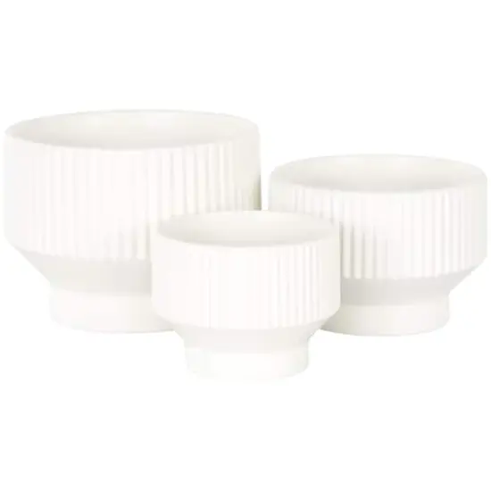 Linear Grooves Wide Ceramic Planter Set White {6}