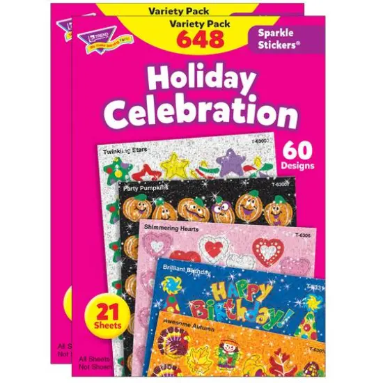 Trend Enterprises&reg; Sparkle Stickers&reg; Holiday Celebration Variety Pack, 2 Packs of 648ct. {1}