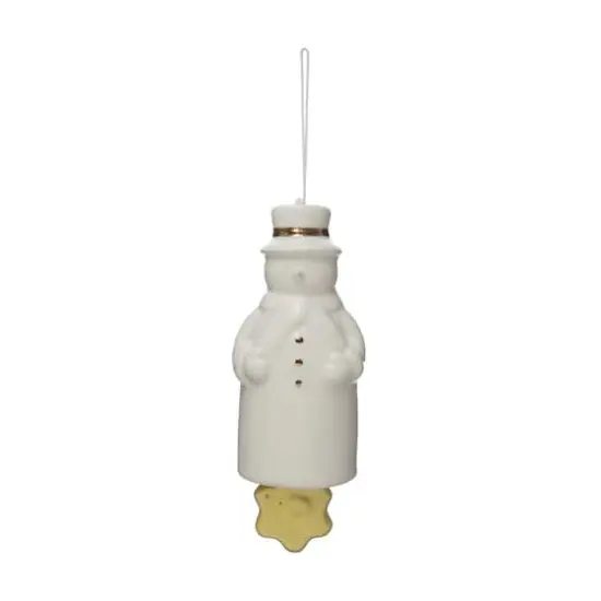 Hello Honey&reg; 6" White Stoneware Snowman Bell with Gold Electroplating {1}