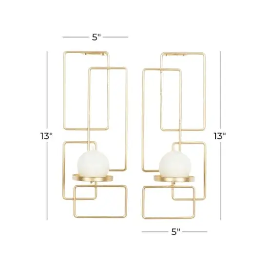 Gold Iron Contemporary Candlestick Holders, 13" x 5" x 4" {5}