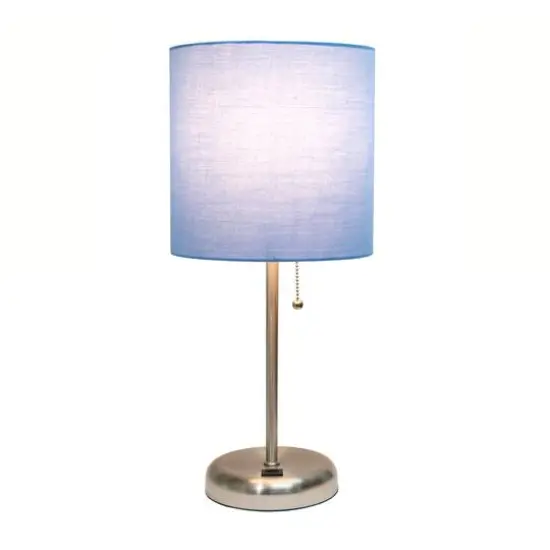 Creekwood Home 19.5" Oslo USB Port Table Lamp Brushed Steel/Blue Shade {5}