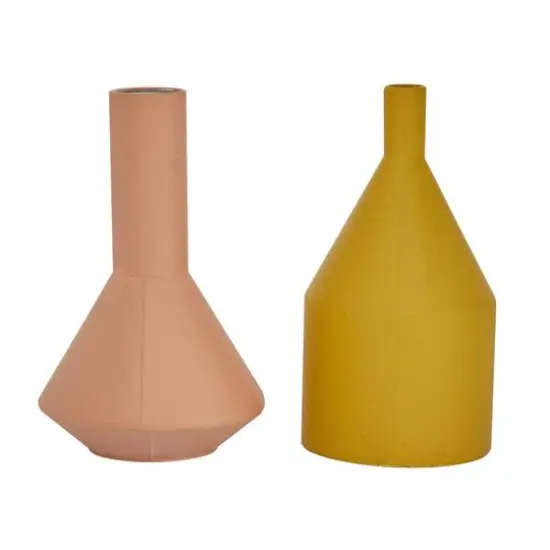 Set of 2 Multi Colored Metal Rustic Vase, 11.25", 11.5" {7}