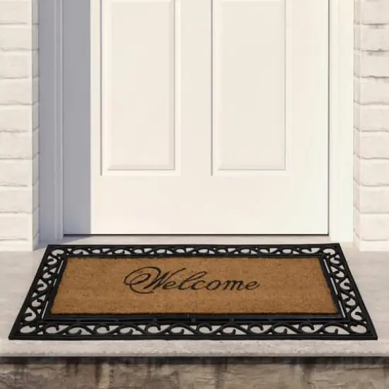 Black & Natural Coir Welcome Wide Doormat {3}