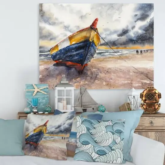 Designart - Wooden Boat On The Baltic Shores - Nautical & Coastal Canvas Wall Art Print {4}