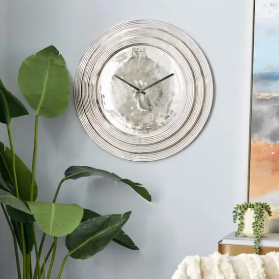 24" Aluminum Coastal Wall Clock Silver {3}