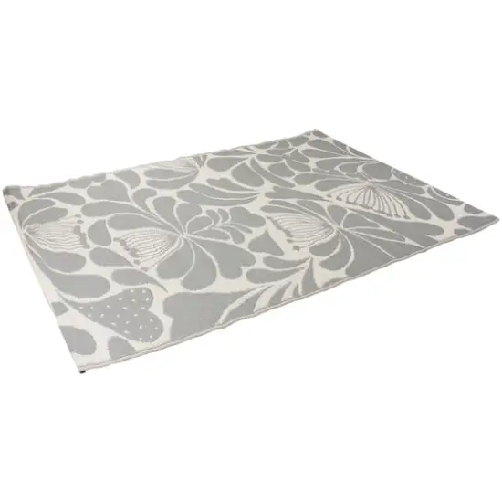 Gray & Off-White Floral Rectangular Outdoor Area Rug, 4ft. x 6ft. {4}
