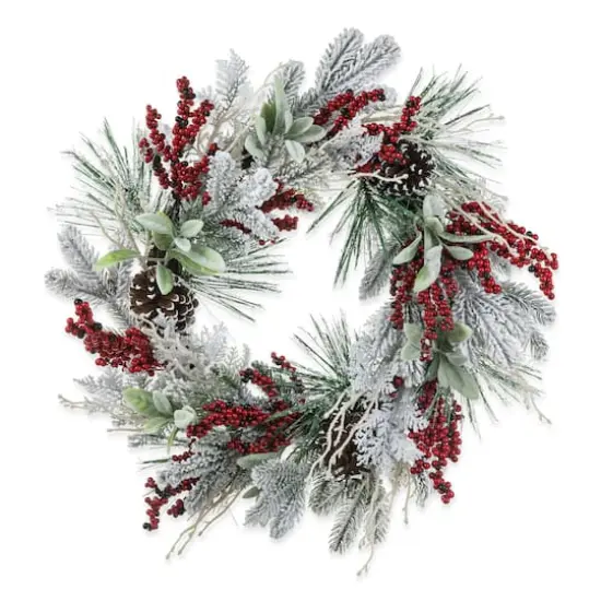 Glitzhome&reg; 24" Christmas Snowy Pinecone & Berry Wreath {1}