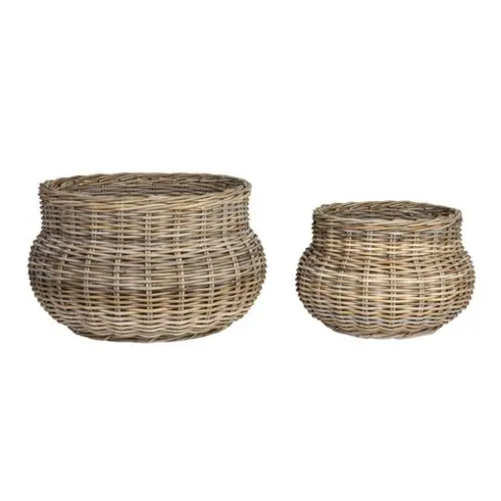 Hello Honey&reg; Gray Round Handwoven Rattan Planter Set {8}