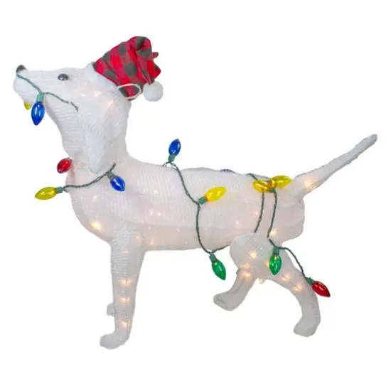 3ft. White Lighted Standing Dog Christmas Decoration {4}