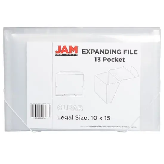 JAM Paper 10" x 15" Legal Size 13 Pocket Plastic Expanding File Accordion Folder Clear {5}