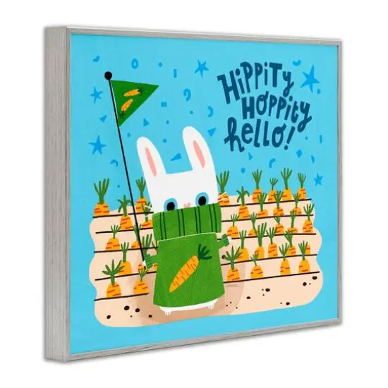 Stupell Industries Hippity Hoppity Hello Bunny Framed Giclee Art Gray {4}