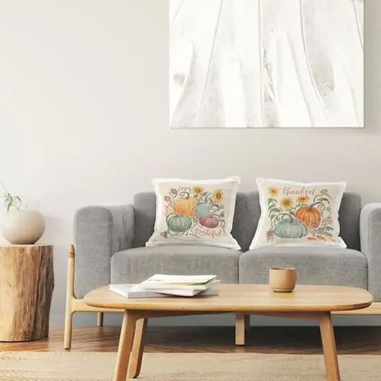 Stupell Industries Thankful Grateful Autumnal Plants Floral Pumpkins Throw Pillow Set {3}