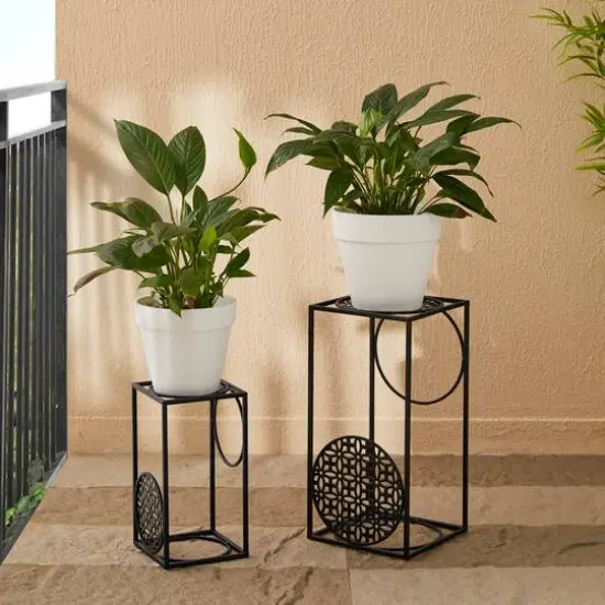 Glitzhome® Black Metal Wire Rectangular Nesting Planter Stand Set {7}