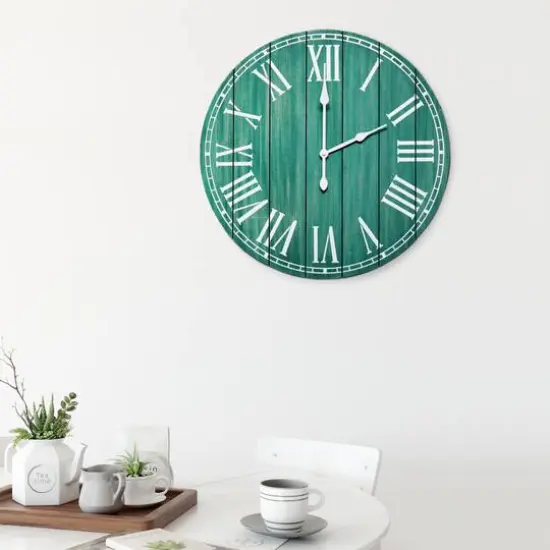 Elegant Designs 23" Wood Plank Coastal Wall Clock Dark Aqua Wash {4}