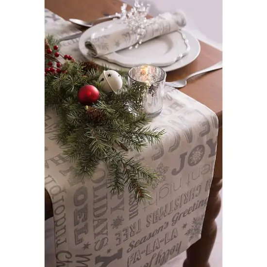 DII&reg; 108" Silver Christmas Collage Table Runner {6}