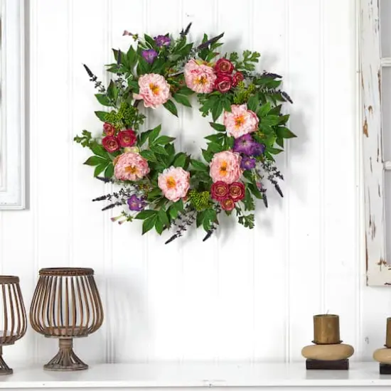 22" Multicolor Peony Wreath {5}