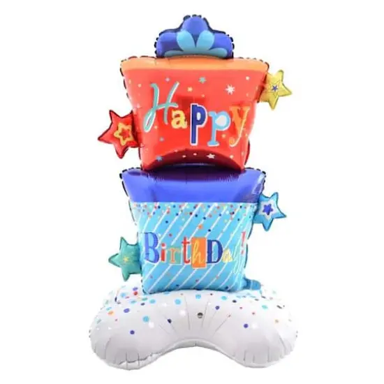 Wizardi Red & Blue Happy Birthday Gifts Standing Foil Balloon Decoration {1}