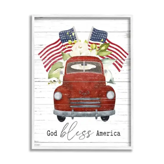 Stupell Industries God Bless America Red Truck Wall Art in White Frame {1}