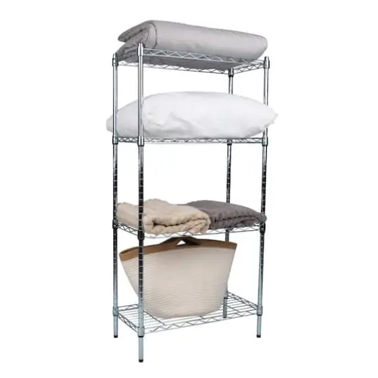 Mind Reader Alloy Collection Silver Adjustable 4-Tier Industrial Metal Storage Shelf {1}