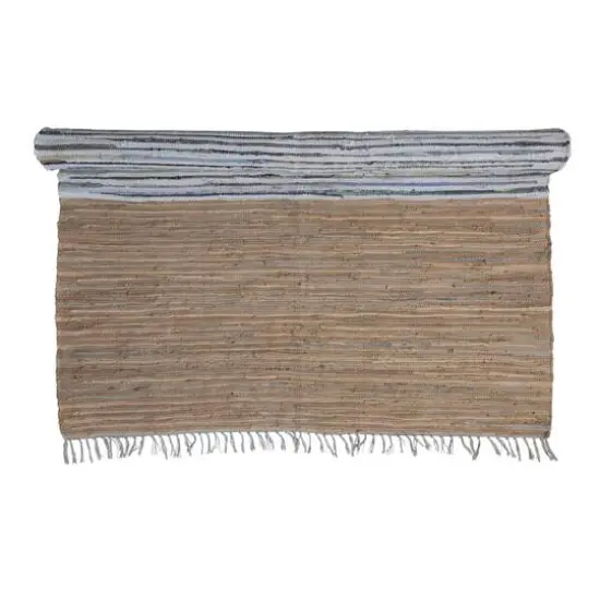 Hello Honey&reg; Gray & Tan Rectangle Chindi Rug with Fringe, 7ft. x 5ft. {6}