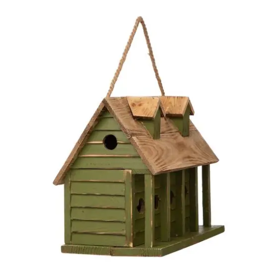 Glitzhome&reg; 14" Hanging Wooden Distressed Green Garden Birdhouse {8}