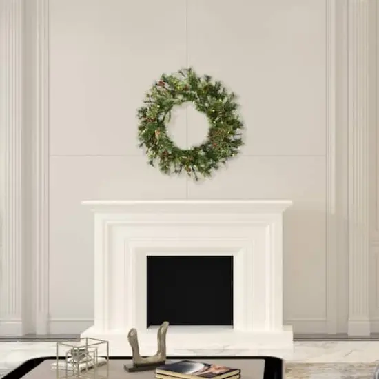 30" Warm White Dura-Lit&reg; LED Mixed Country Pine Wreath {3}