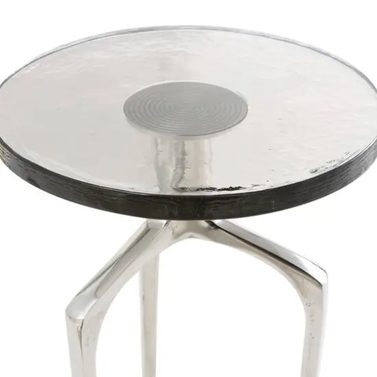22" Accent Table with Textured Glass Tabletop Silver {4}