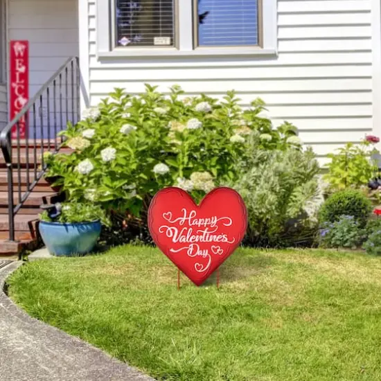 Glitzhome&reg; 24" Metal Happy Valentine's Day Heart Yard Stake {5}