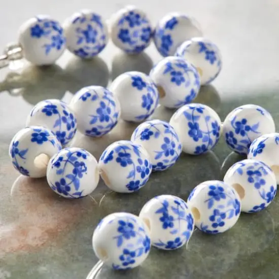 Blue Daisy Ceramic Round Beads, 8mm by Bead Landing&trade; {3}