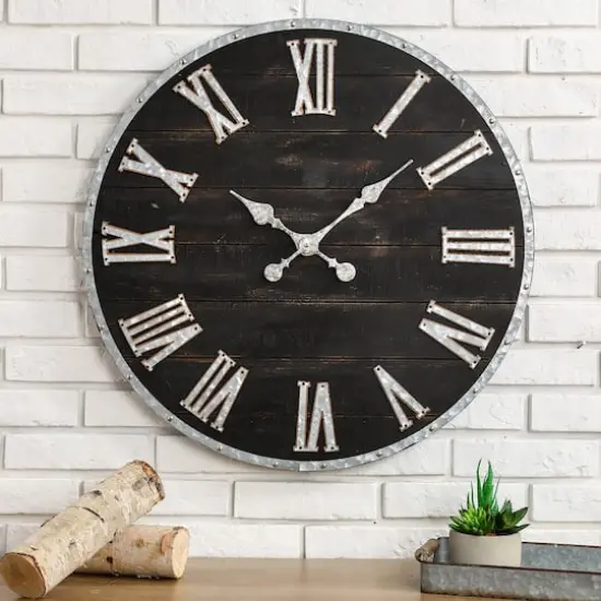 Glitzhome® 27.5" Oversized Farmhouse Wooden & Galvanized Wall Clock {3}