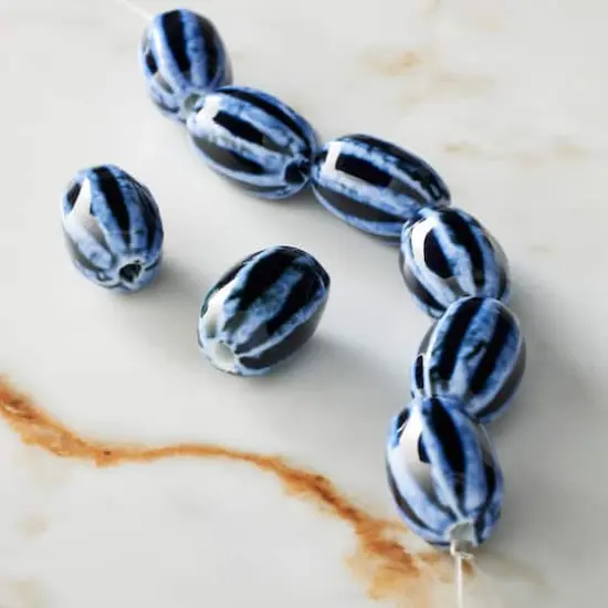 Blue Lined Ceramic Oval Beads, 20mm by Bead Landing&trade; {3}